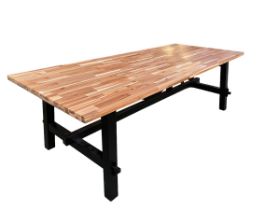 Modern pine topped kitchen table on ebonised trestle style base 235 cm x 100 cm x 76 cm H