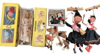 A quantity of Pelham puppets, including Clown in original box, Princess in a non original box, and