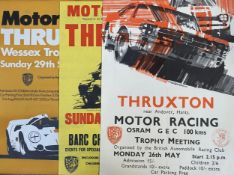 Three original BARC motor racing posters from Thruxton. Two with printed signatures 'Dexter Brown'