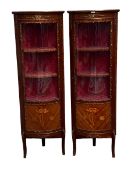 Pair of Louis XVI style kingwood and ormulu mounted bow fronted corner cabinets, each with single
