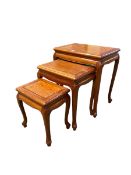 Nest of three hardwood tables 55 cm W x 36 cm x 51 cm H