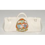 Crested cricket bag. Medium crested china cricket bag with colour emblem for ‘Egham’ with rare and