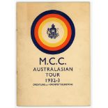 Bodyline. M.C.C. tour to Australia 1932/33. Scarce original tour booklet issued on board the S.S.