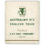 Australia 1948. Official ‘P&O R.M.S. Strathaird’ souvenir brochure for the Australian tour of