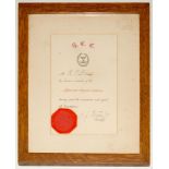 Harvard Cricket Club (Massachusetts, U.S.A.). Official membership certificate issued to R.P. Bass,