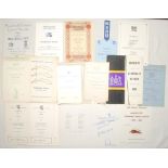 Cricket menus 1961-1997. Folder comprising a selection of menus for the period, two are signed by