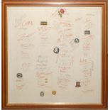 Cotton table cloth with over one hundred embroidered signatures of county players including the ‘