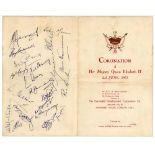 Australian tour to England 1953 ‘Coronation Tour’. Official menu for a function given by The