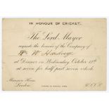 Harold Thomas William ‘Wally’ Hardinge. Kent & England 1902-1933. Official menu and invitation