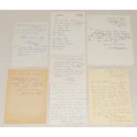 Cricket letters. Selection of six letters/notes each from a cricketer replying to an autograph
