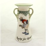‘Ready For Chances’. A Royal Doulton Black Boy tall two handled vase, printed with a boy in