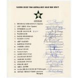 Pakistan tour to Australia and West Indies 1976/77. Rarer official autograph sheet with printed
