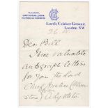 Edward George ‘Teddy’ Wynyard. Hampshire & England, 1878-1908. Three page handwritten letter in