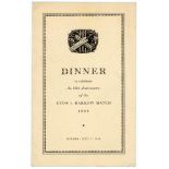 ‘Dinner to celebrate the 50th Anniversary of the Eton v Harrow match of 1900’. Official four page