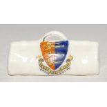 Cricket bag. Small crested china cricket bag with colour emblem for ‘Great Yarmouth’. Approx 3.25”