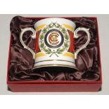 M.C.C. Bicentenary 1787-1987. Spode china two handled loving tankard with decoration and titles to