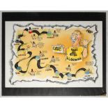 Charity Walks. Three original watercolour cartoon artworks relating to Ian Botham’s charity