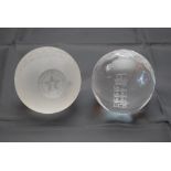 Ian Botham. Two glass paperweights. The first a heavy frosted glass paperweight in the form of a