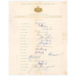 Australia tour to England 1956. Official autograph sheets fully signed in ink by all seventeen