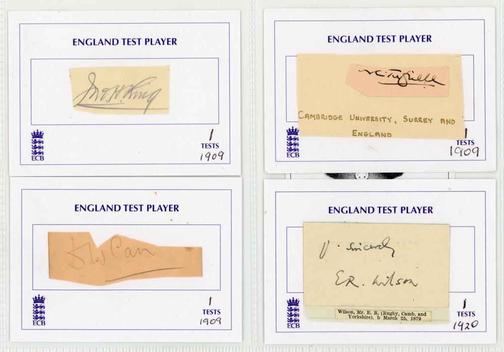 England ‘One Test Wonders’ 1909-1924. Thirteen individual signatures, the majority in ink, of