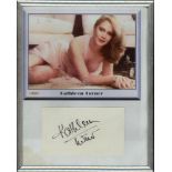 Kathleen Turner. American film actress. Signature of Turner on white card, mounted below colour