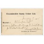 Edward Mills Grace. Gloucestershire & England 1862-1896. Official Gloucestershire C.C.C. receipt