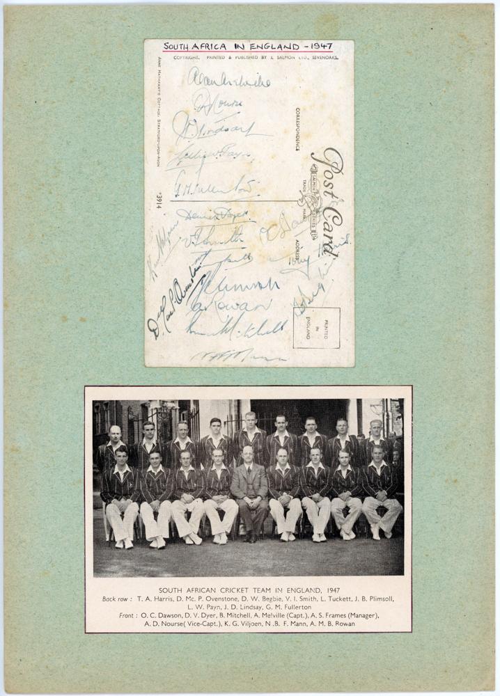 South Africa tour to England 1947. A postcard issued by J. Salmon of Sevenoaks signed in ink to