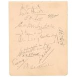 West Indies tour to England 1933. Large album page signed in pencil by fourteen members of the