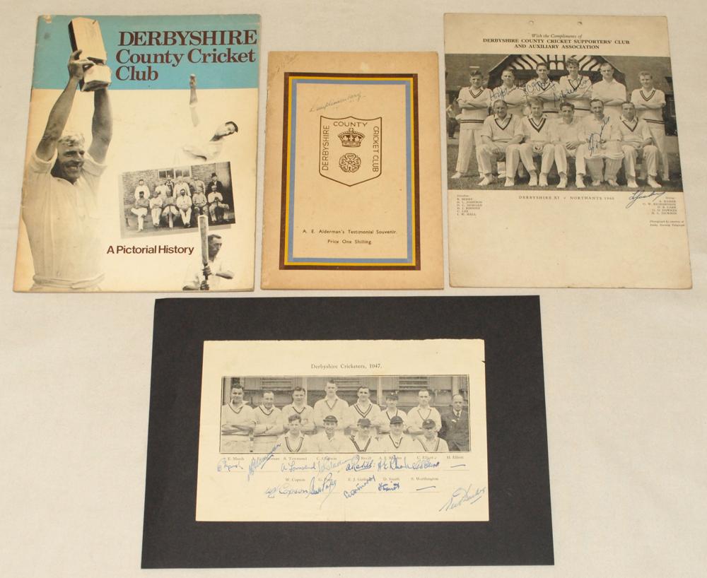 Derbyshire C.C.C. 1940s-1980s. A selection of four items with signatures of Derbyshire players