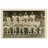 Sussex C.C.C. 1928. Original sepia real photograph postcard of the Sussex team seated and standing