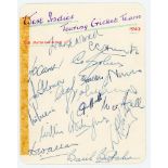 West Indies tour of England 1963. Album page/ card nicely and fully signed in ink to both sides by