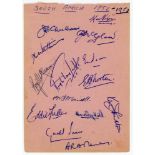 South Africa tour to Australia 1952/53. Album page signed by fourteen members of the South African