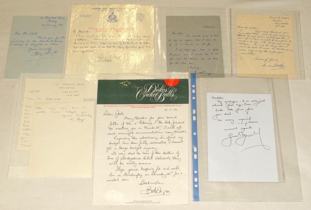 England cricketers’ letters 1960s-1990s. Seven handwritten letters from England players, the