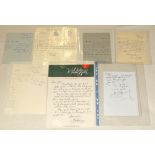 England cricketers’ letters 1960s-1990s. Seven handwritten letters from England players, the