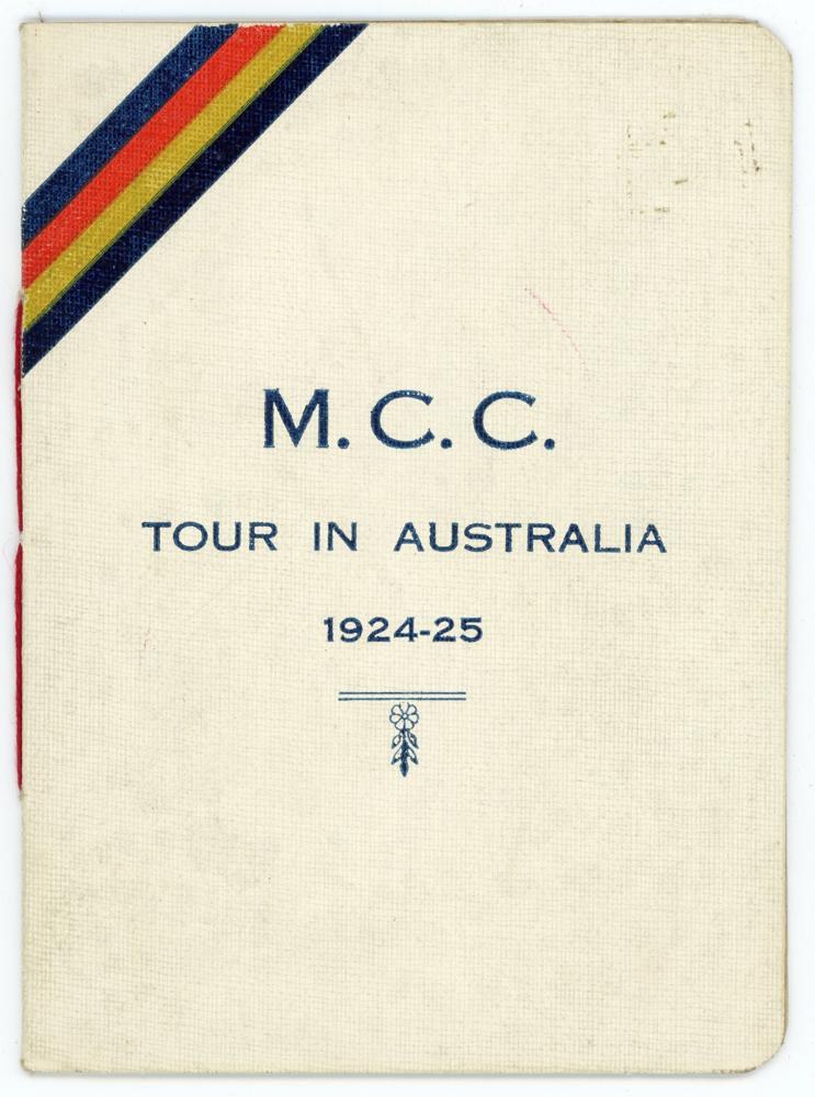 M.C.C. tour of Australia 1924/25. Official players itinerary for the tour, the front cover with