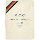 M.C.C. tour of Australia 1924/25. Official players itinerary for the tour, the front cover with