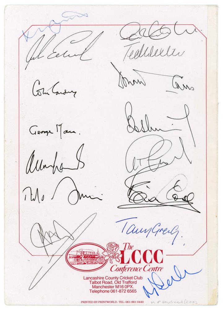 Test captains. Lancashire C.C.C. Conference Centre folding card signed by thirty one England and - Image 3 of 3