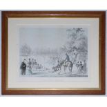 ‘Cricket Match’. An early print from an original sketch on a pale blue wash background depicting a