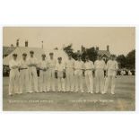 ‘Bournemouth Cricket Week 1913. Hampshire County Team’. Mono real photograph postcard of the