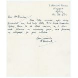 Harold Larwood. Nottinghamshire & England 1924-1938. Handwritten single page letter dated 4th