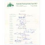 Australian tour to England 1977. Official autograph sheet fully signed in ink by all seventeen