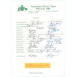 Australian tour of Pakistan 1982. Official autograph sheet fully signed in ink by sixteen members of