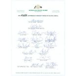 Australian tour of South Africa 1994. Official autograph sheet for the Australian tour of South