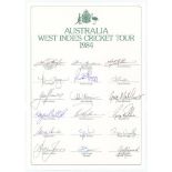 Australian tour of the West Indies 1984. Official autograph sheet fully signed by all eighteen