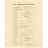 M.C.C. tour of Australia 1958/59. Official autograph sheet with printed title and players’ names.