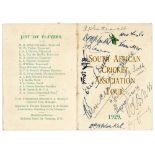 South Africa Tour to England 1929. Early and rare folding printed card itinerary with fixture list