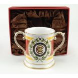 M.C.C. Bicentenary 1787-1987. Spode china two handled loving tankard with decoration and titles to
