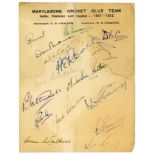 M.C.C. tour to India, Pakistan and Ceylon 1951/52. Official autograph sheet with printed title,