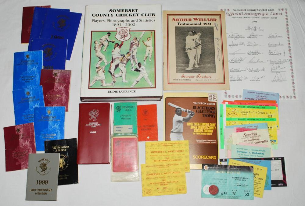 Somerset C.C.C. 1950s-2000s. Box comprising a selection of mainly Somerset cricket related ephemera,