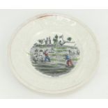 Victorian cricket plate. A 19th Century Staffordshire plate with transfer printed decoration